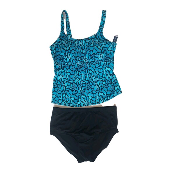 NWT Ladies Swimsuits For All 2 Pc Turquoise/Black Tankini Set W/Bra Size 18 - Picture 1 of 6